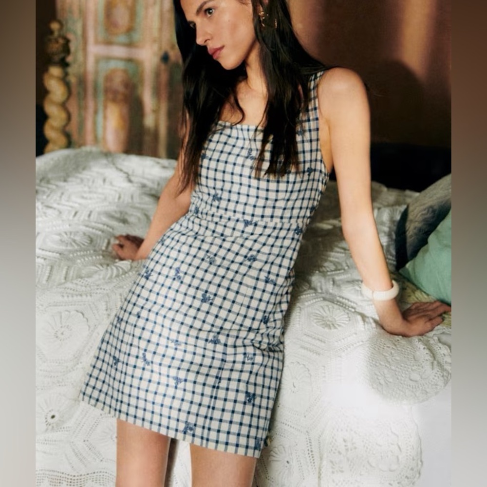 Sezane Dorothe Mini Summer Dress Plaid Blue